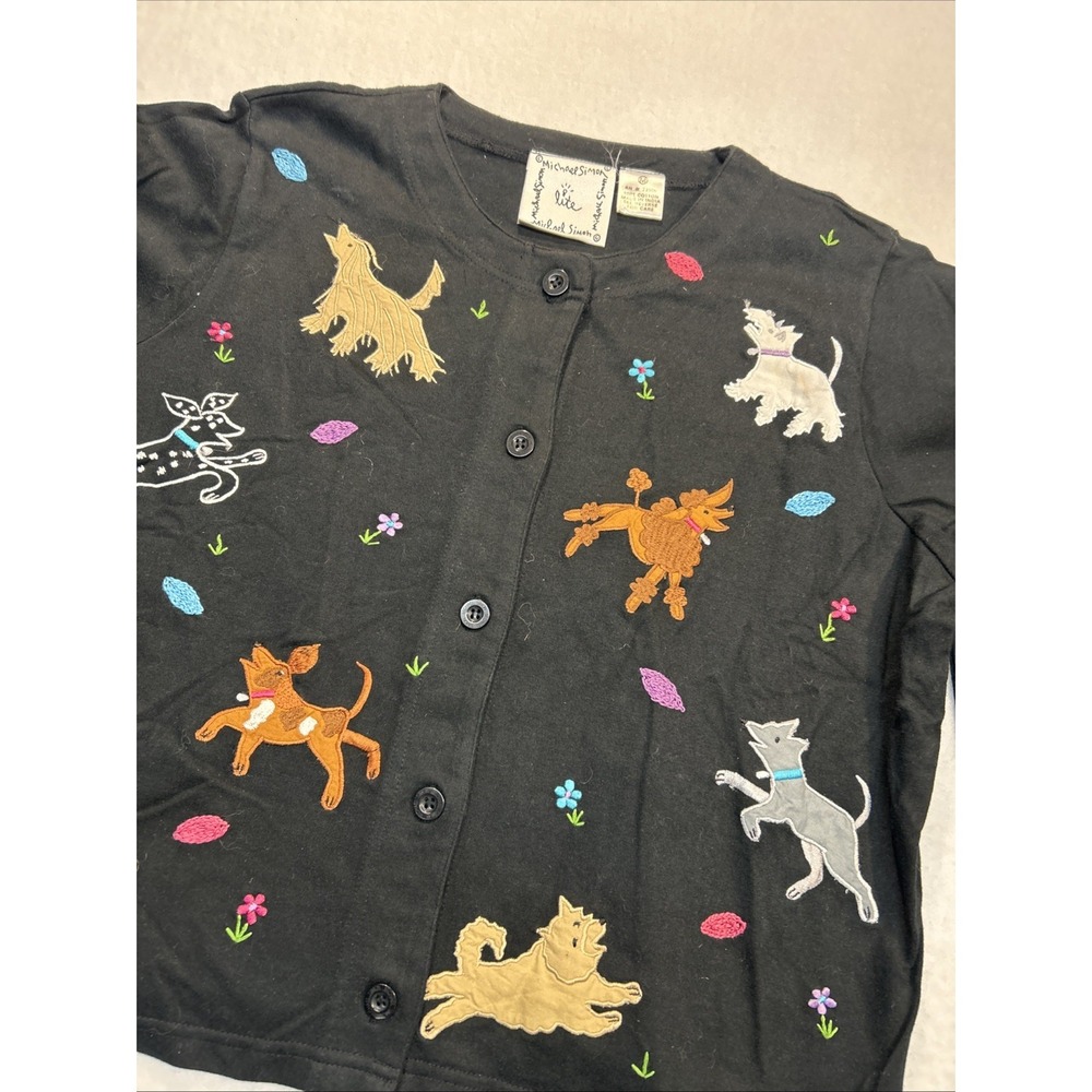 Vtg Michael Simon Black Novelty Dog Cardigan & Pant set Sz Med